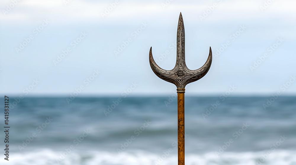 Rusty Trident On Coastal Beach