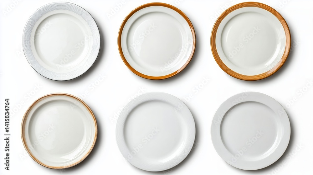 Set of empty six various plates of food isolated on white background, top view Set of empty six various plates of food isolated on white background, top view