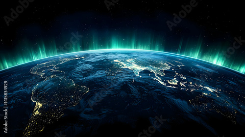 Obraz na płótnie Earth At Night With Glowing Aurora w salonie