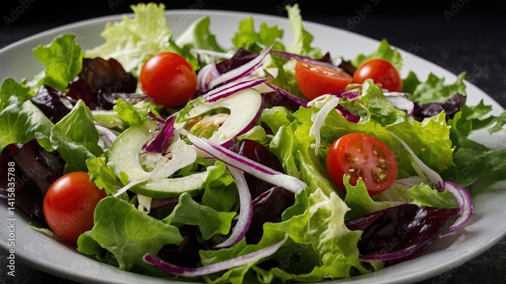 Concepto de comida sana: ensalada variada con huevo cocido y vegetales frescos