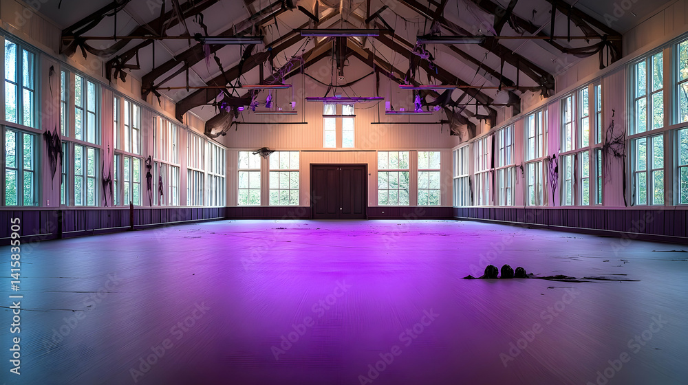Empty Large Hall With Purple Lighting