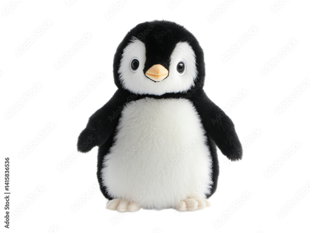 Fototapeta premium Plush penguin : tuxedo style flipping penguin with fluffy feathers, isolated on a white background
