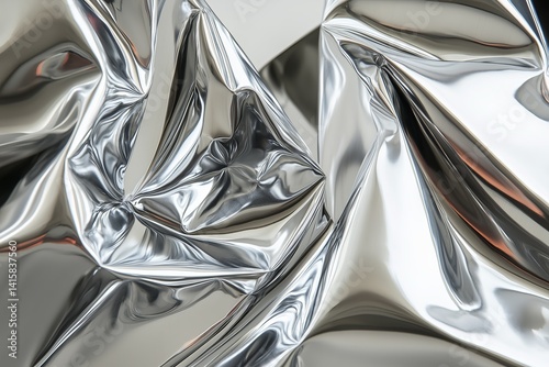Ethereal abstract background of flowing liquid chrome surface folds