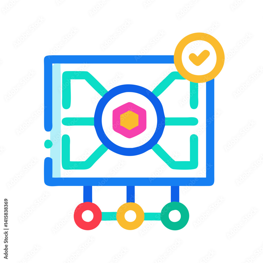 Completed Network System Setup Icon with Check Symbol Completed Network System Setup Icon with Check Symbol