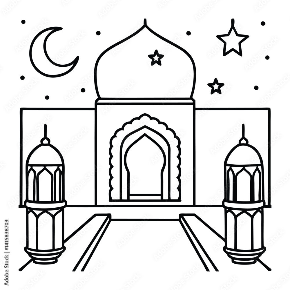 Illustration of a Mosque with Crescent Moon and Stars for Ramadan Illustration of a Mosque with Crescent Moon and Stars for Ramadan