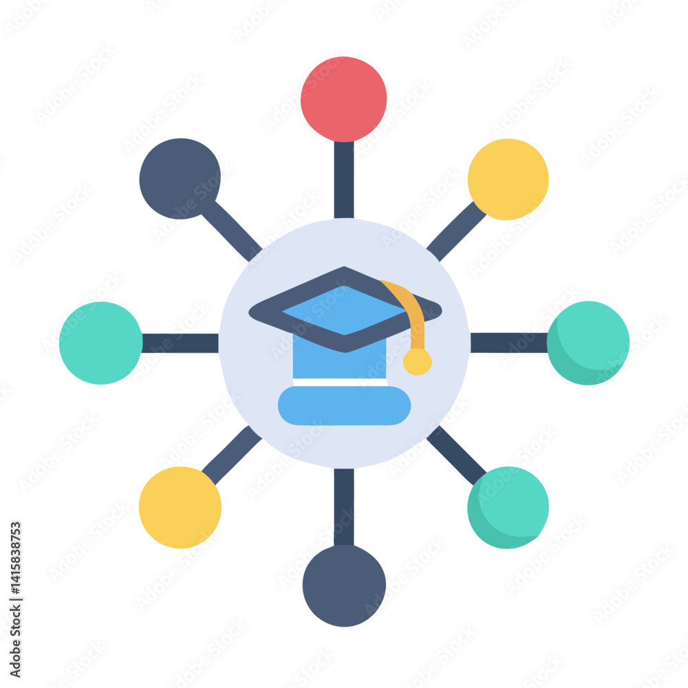 Education Network Icon, Online Learning and Connections Concept Education Network Icon, Online Learning and Connections Concept
