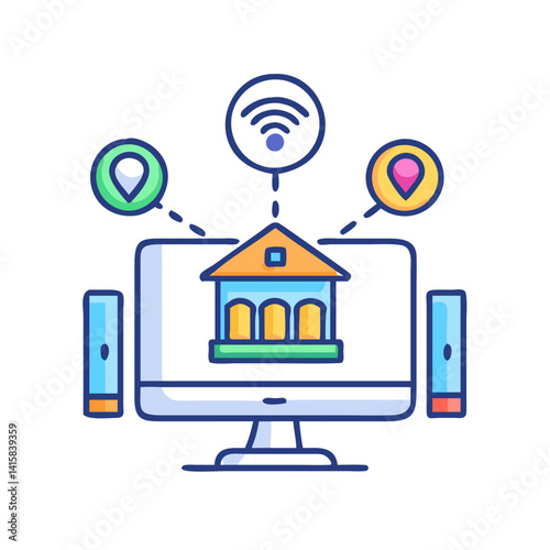 Smart Home on Computer with WiFi and Location Pins