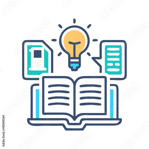 Knowledge power: Open book with light bulb illustration