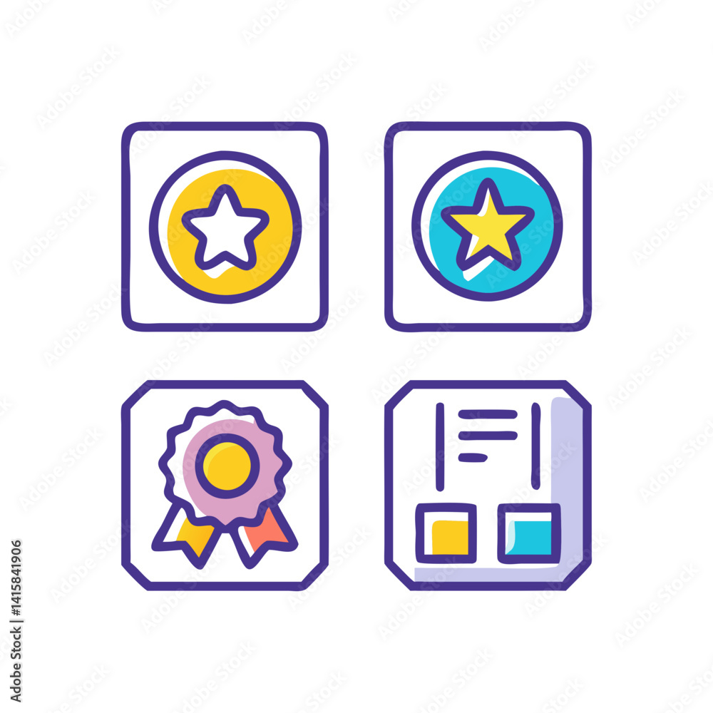 Awards, certificates, achievements and awards illustrations in square format Awards, certificates, achievements and awards illustrations in square format