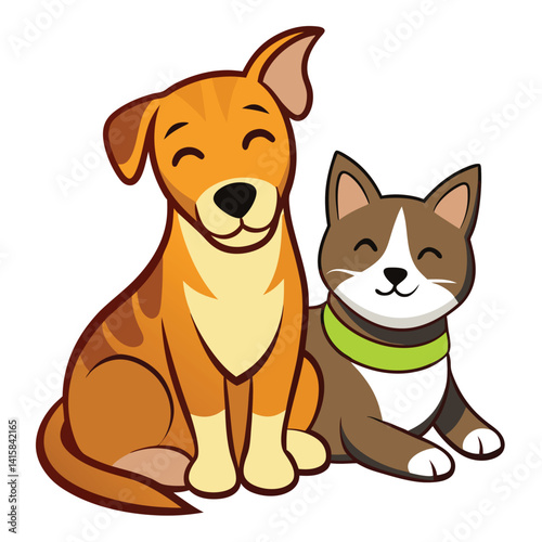 Dog and cat sitting and sleeping