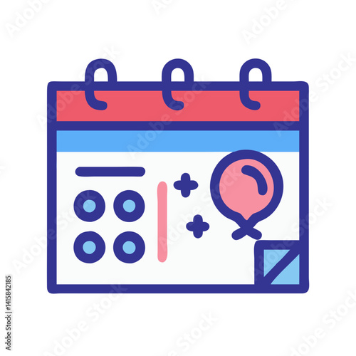 Celebration Calendar Icon with Balloon and Event Marks