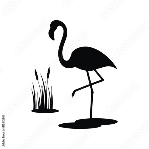 Flamingo Grace A Silhouette in Still Waters