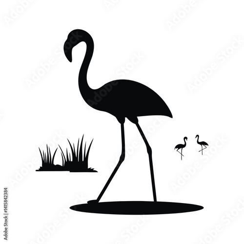 Flamingo Grace A Silhouette in Still Waters