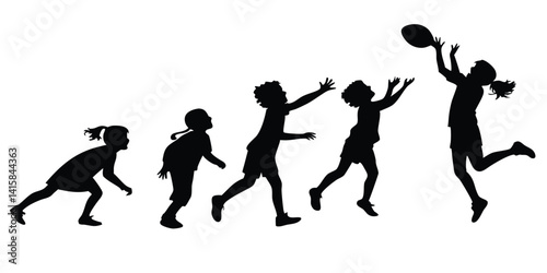 Black silhouette childen playing the ball