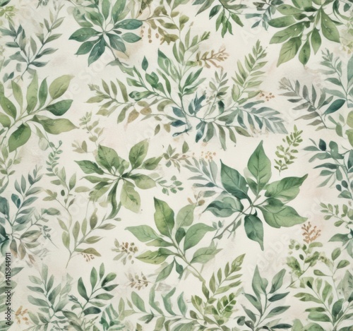 Miniature watercolor card; leafy pattern, soft colors, art, brushstrokes