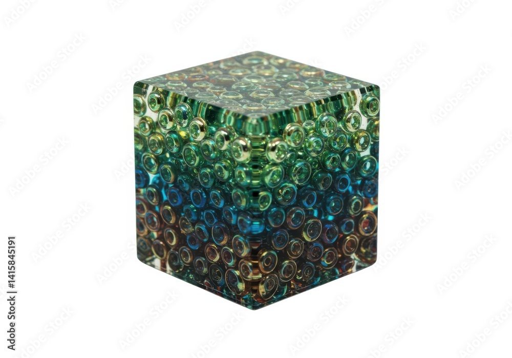 Obraz premium Iridescent cube resin art object decorative sculpture isolated on white background