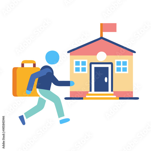 Student goes to school with a suitcase illustration