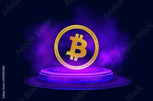 Obraz na płótnie images of the bitcoin-btc logo on a digital background. 3d illustrations. w salonie