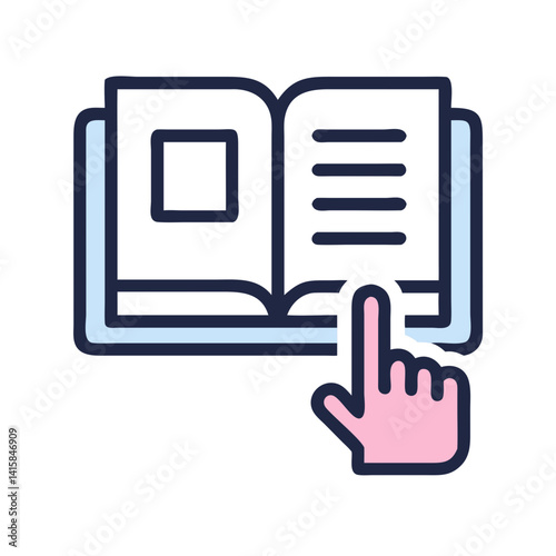 Open book with hand, reading or learning concept