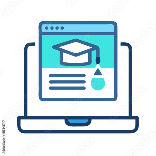 Online Education: Laptop with Graduation Cap on Screen