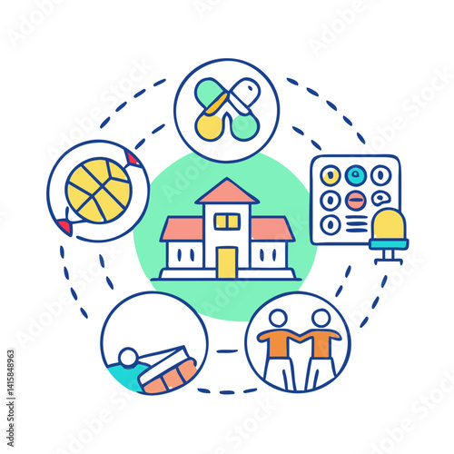 Colorful illustration featuring school and support services icon