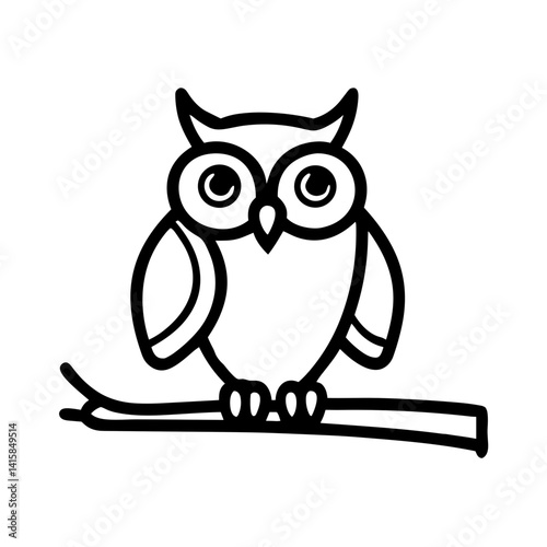 Outline drawing of an owl sitting on a branch in a minimalist style