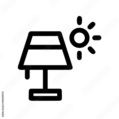 Simple black and white solar lamp icon with sun symbol for eco-friendly lighting concept