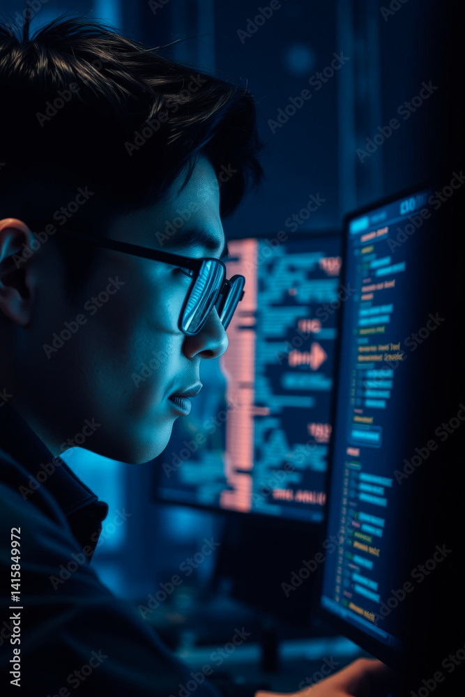 Focused Programmer Concentrating on Coding Focused Programmer Concentrating on Coding