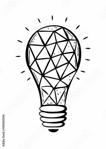 "Abstract concept of an idea light bulb formed by connected geometric triangles and low poly mesh — subtle white dot particles scattered on a gray gradient background."