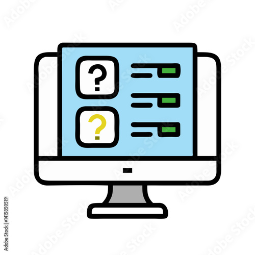 Online survey questions on desktop computer, feedback concept