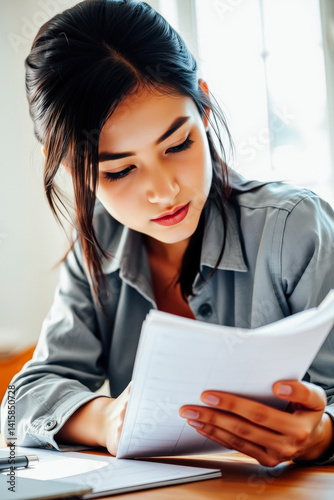 Young Woman Focused on Documents