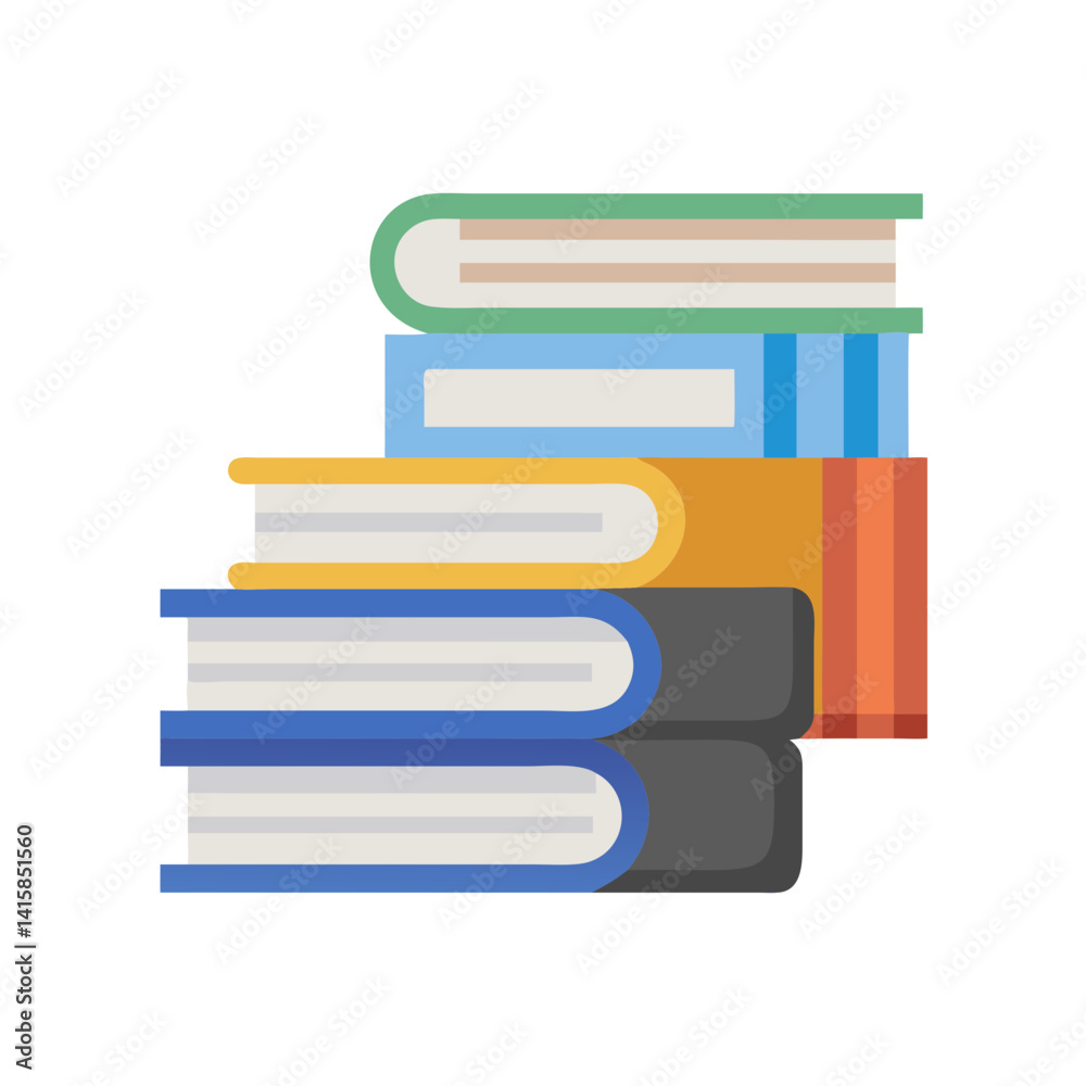 Stylized Stack of Books on Black Background, Flat Design Stylized Stack of Books on Black Background, Flat Design