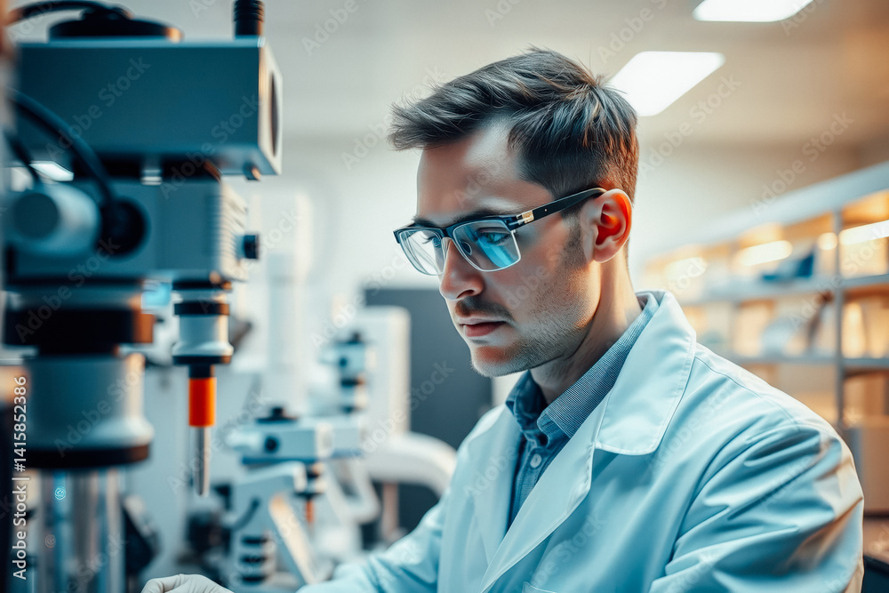 Focused Scientist Working with Advanced Laboratory Equipment Focused Scientist Working with Advanced Laboratory Equipment