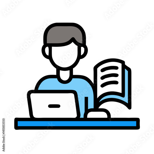 Stylized Icon: Person working on laptop at desk