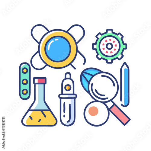 Colorful Science and Research Icon Set on Black