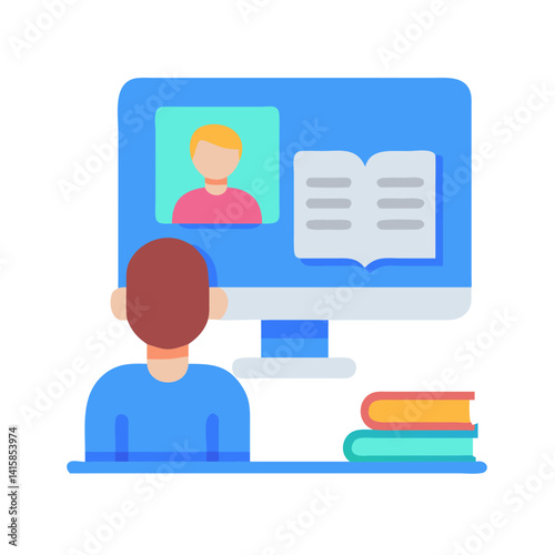 Online learning and video conference icon illustration design