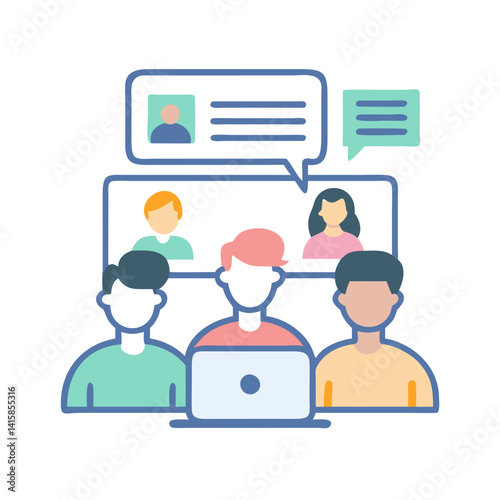 Online Meeting and Virtual Teamwork Flat Vector Illustration