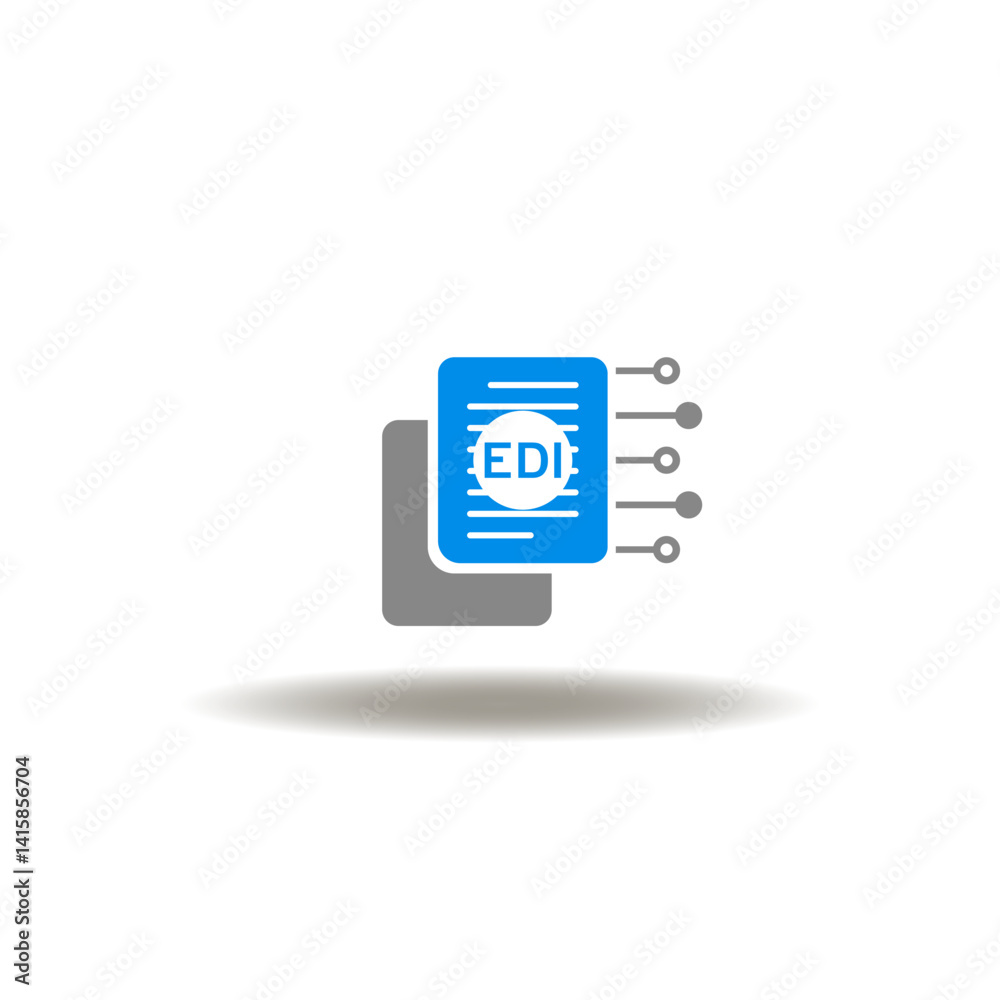 Vector illustration of sheets paper and electronic circuit with EDI abbreviation. Symbol of EDI Electronic Data Interchange. Icon of electronic documents data networking exchanging.