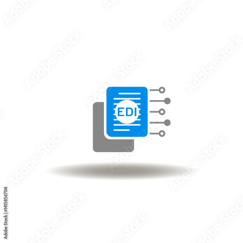 Obraz na płótnie Vector illustration of sheets paper and electronic circuit with EDI abbreviation. Symbol of EDI Electronic Data Interchange. Icon of electronic documents data networking exchanging. w salonie