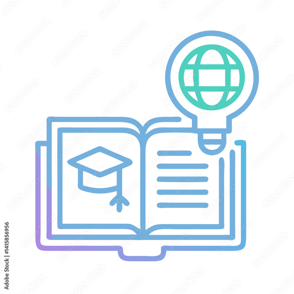 Online Education with Globe and Graduation Cap Icon Online Education with Globe and Graduation Cap Icon