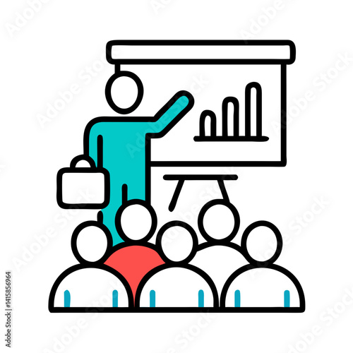Abstract icon design: man speaking to audience crowd
