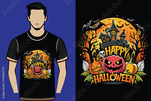 Halloween t-shirt design illustration cat witch 