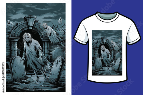 Halloween t-shirt design illustration cat witch 
