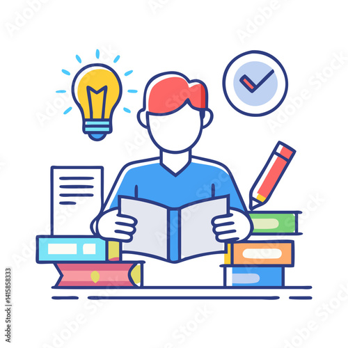 Studying, learning and education concept with books and bulb
