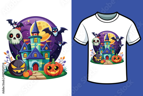 Halloween t-shirt design illustration cat witch 