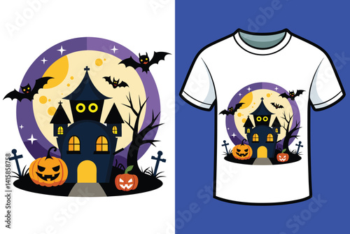 Halloween t-shirt design illustration cat witch 