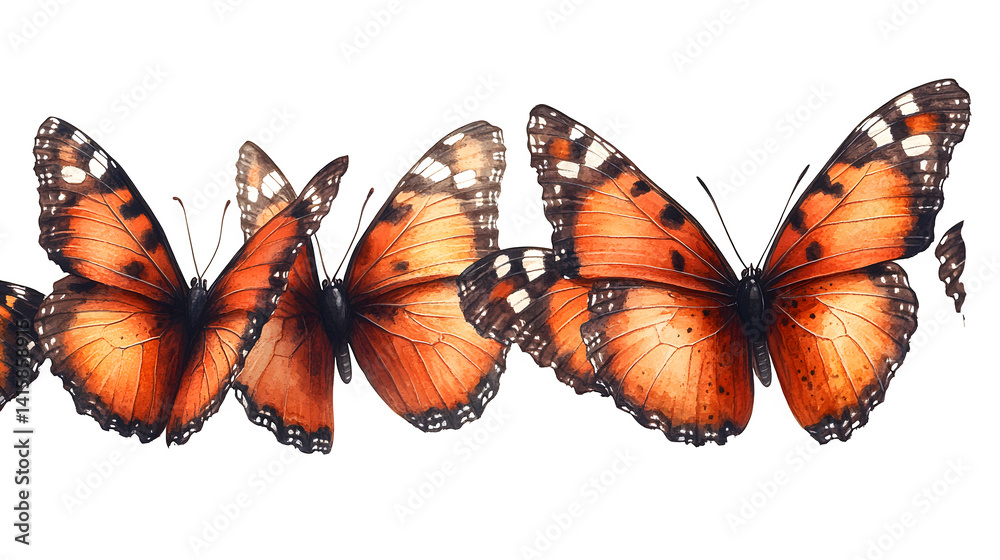 Fototapeta premium A high-definition, realistic cluster of flying butterflies, isolated on a white background