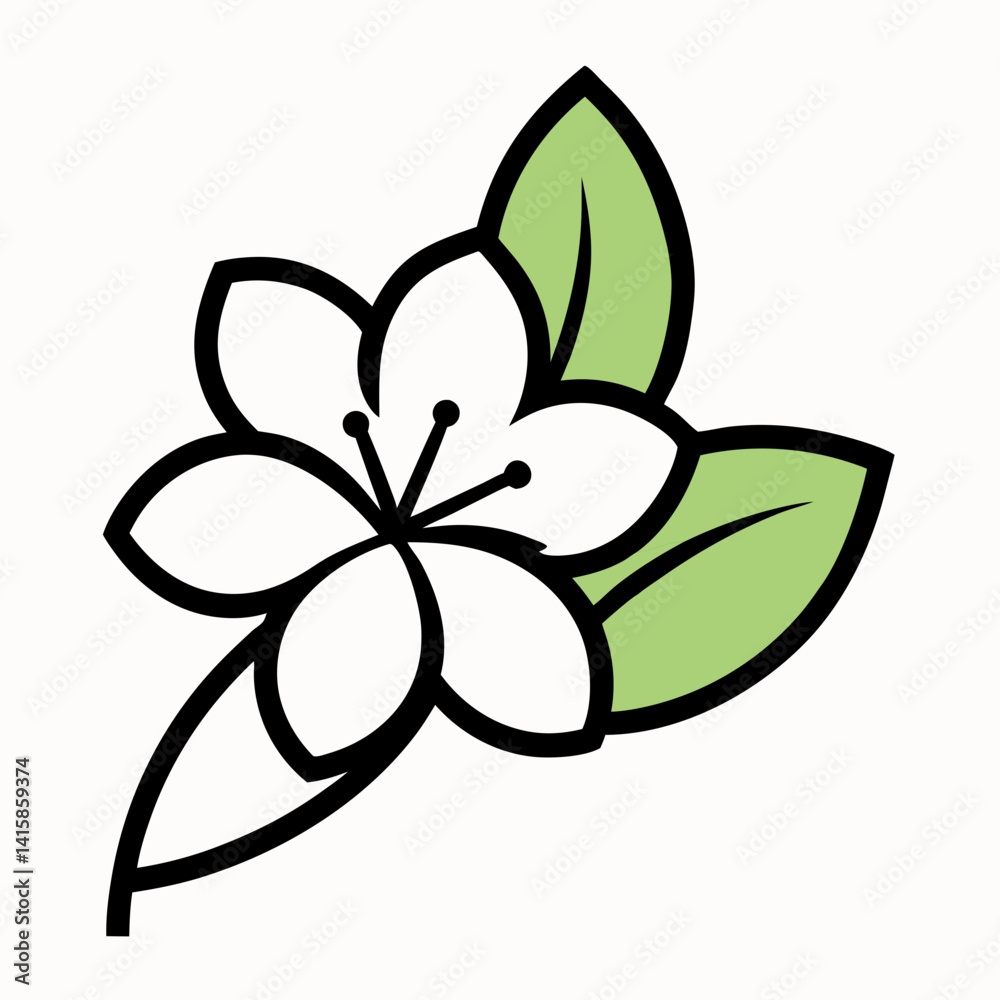 Obraz premium Cherry flower with leaf line art isolated on white background 