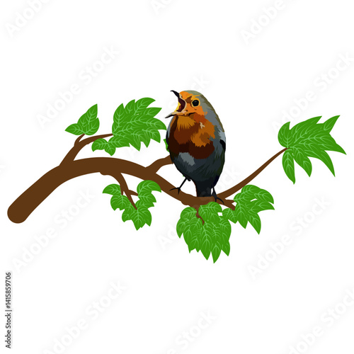 Cute cartoon vector of a European robin bird with big eyes and red breast. Perfect for kids' books, greeting cards, and animal illustrations