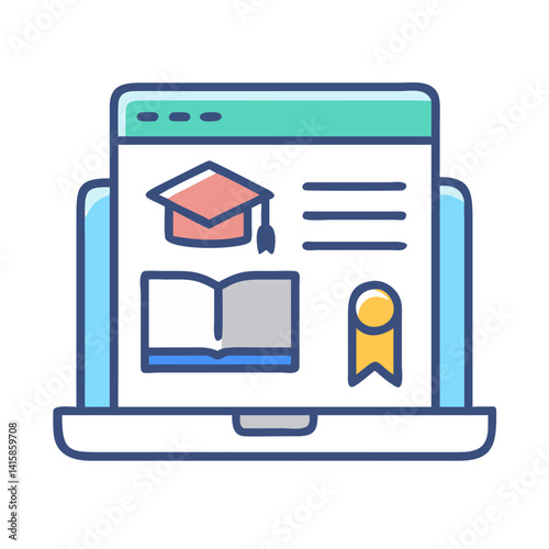Online Education Concept - Laptop with Educational Elements